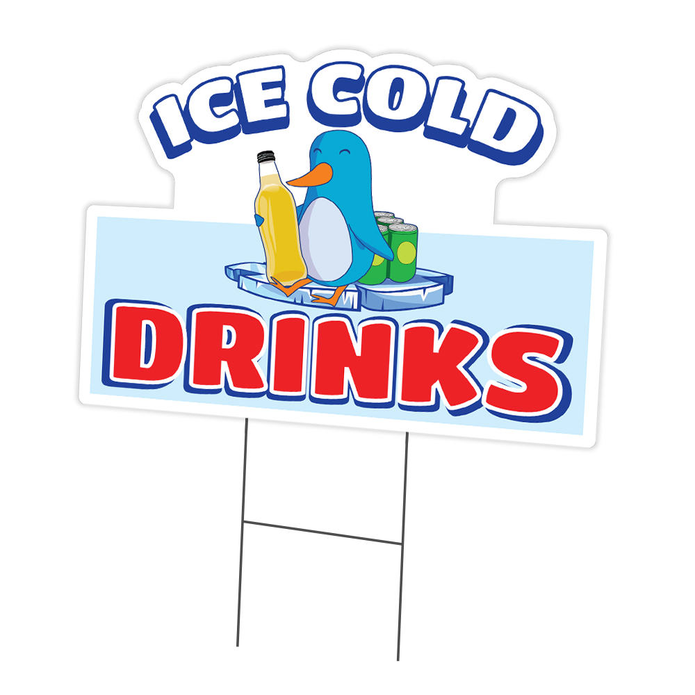 Ice Cold Drinks 2 Yard Sign & Stake outdoor plastic coroplast window
