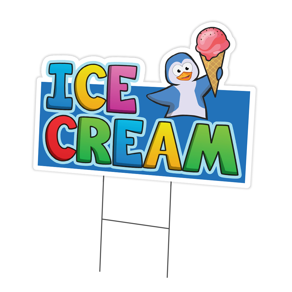 Ice Cream 1 Yard Sign & Stake outdoor plastic coroplast window