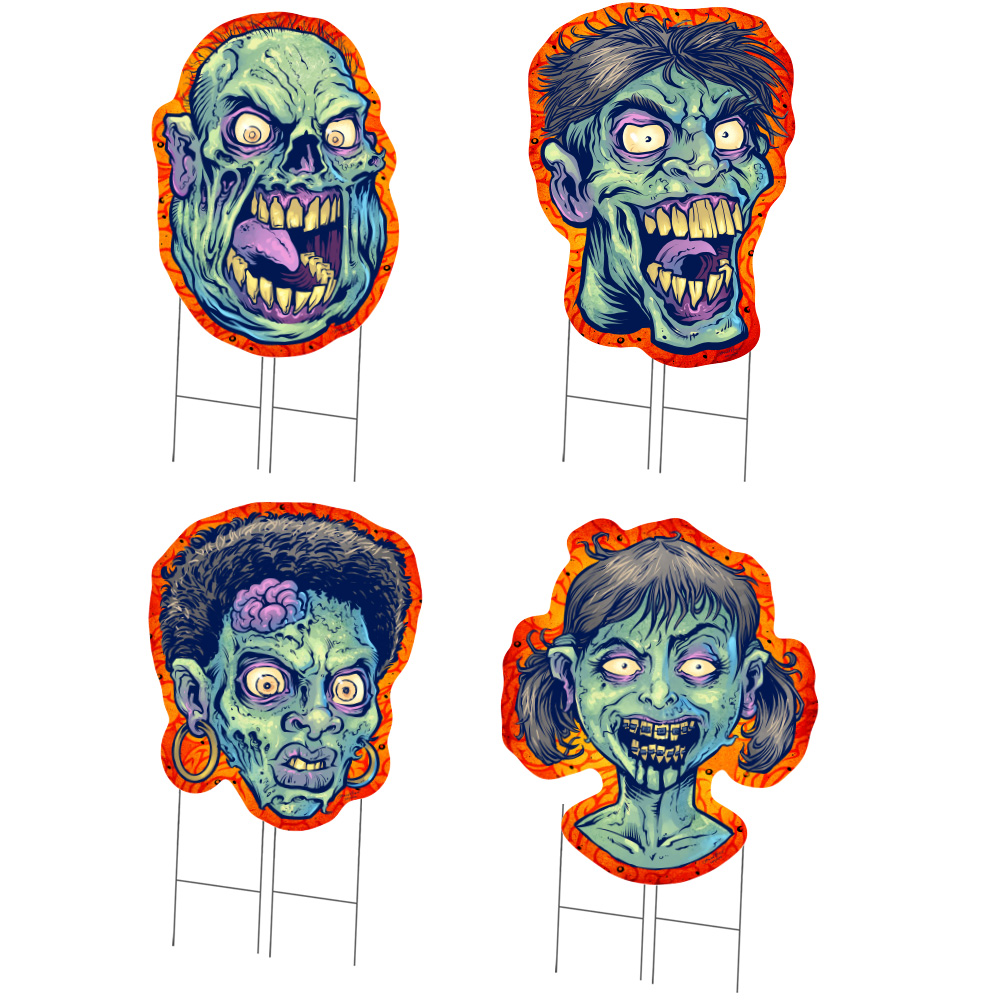 Paquete de cuatro letreros de patio de zombis con estaca decoración de truco o trato de Halloween - Imagen 7 de 10